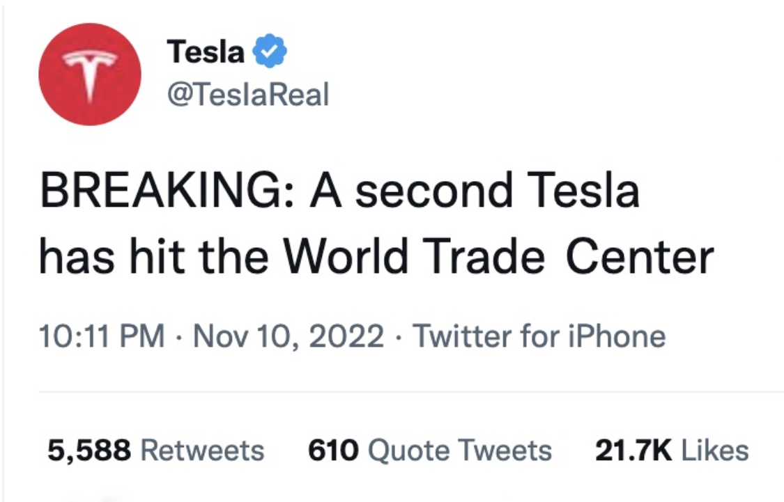 BREAKING: A second Tesla has hit the World Trade Center